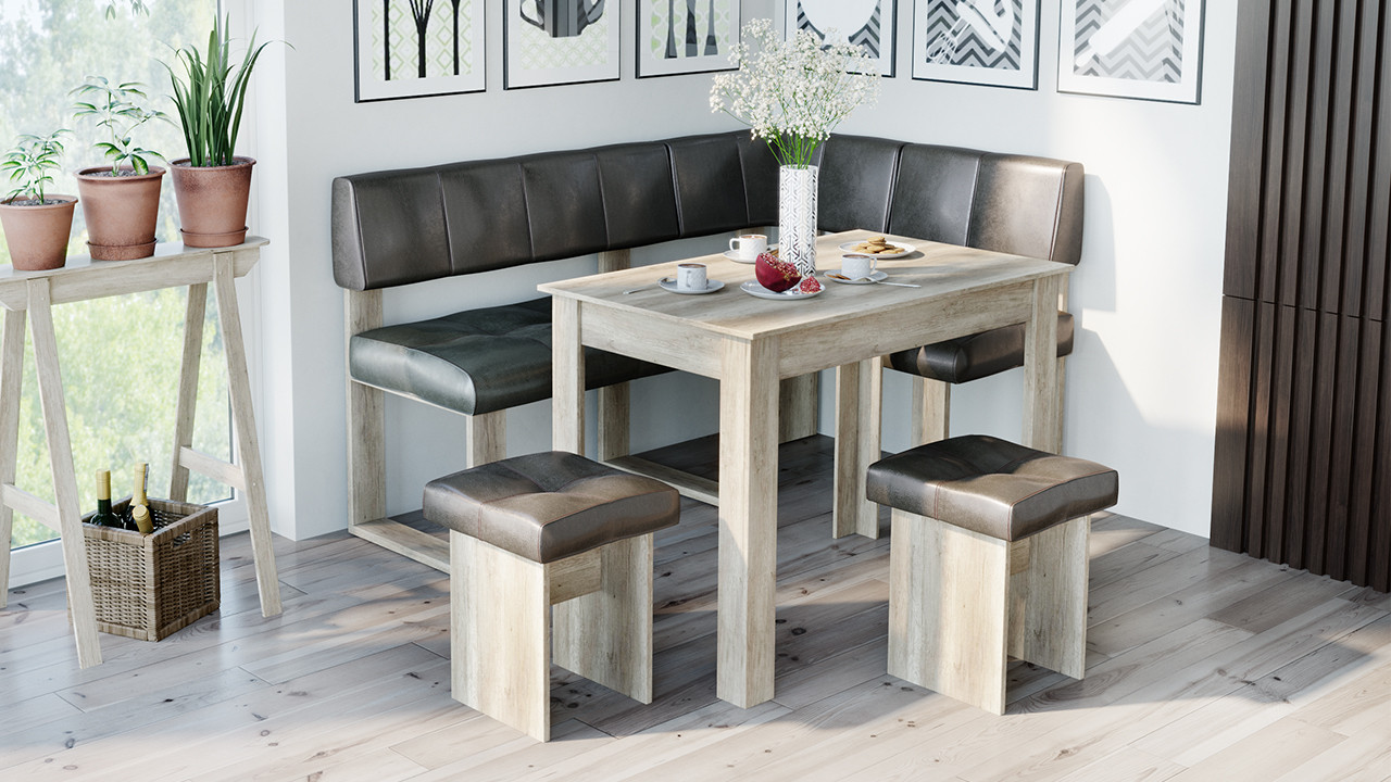 Кухонный уголок «Мадрид №1» Дуб Каньон Светлый/Ткань Richie Wenge