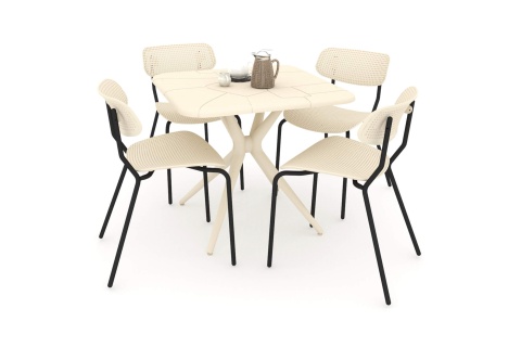 Обеденная группа SHT-DS128 бежевый / черный муар