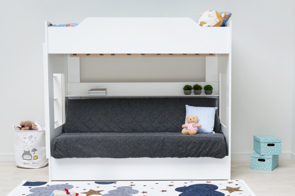 Двухъярусная кровать с диван-кроватью темно-серый / белый
