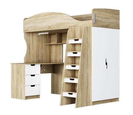 Детская Кровать-Чердак Сэнди Дуб Сонома/Белый Глянец (Д-1235 х В-1820 х Г-2038 мм)