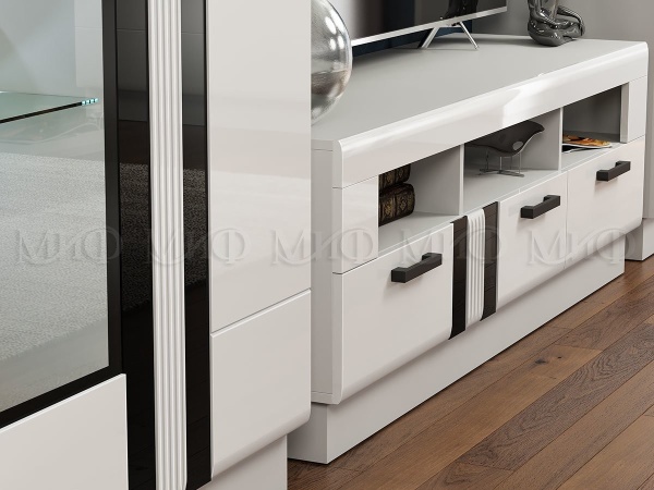 Гостиная Манифик МДФ (Ш-3000 x В-2126 x Г-650 мм)Белый/Белый Глянец