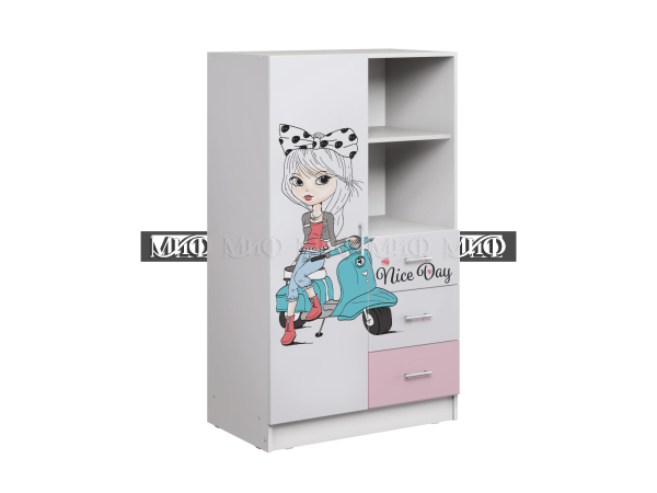 Шкаф Комбинированный Fashion-1 (Ш-802 мм х Г-460 мм x В-1376 мм)Белый/Розовый