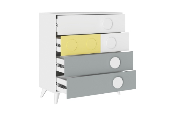 Комод Кубо белый гладкий / грин грей софт / солнечно-желтый