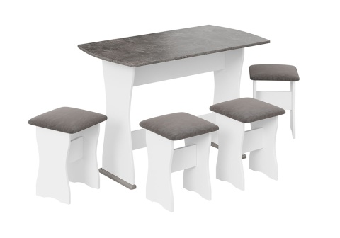 Обеденная группа тип 1 белый / ателье темный / искусственная замша Stone